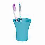 Two toothbrushes in a plastic cup