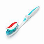 Toothbrush with toothpaste on a white background