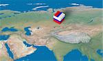 Location of Russia with a 3d cube over the map