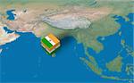 Location of India with a 3d cube over the map