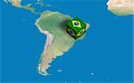 Location of Brazil with a 3d cube over the map