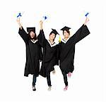 three happy asian graduation student isolated on white