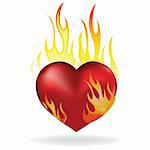 Heart love in fire icon tattoo. Valentine day passion illustration.