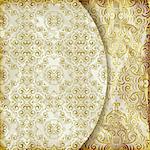 vector retro background with vintage floral patterns, crumpled golden foil  paper texture, gradient mesh
