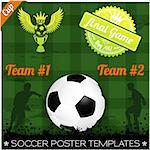 Soccer Poster with Players with Ball on grunge background, element for design, vector illustration