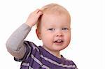 Portrait of a smiling toddler on white background