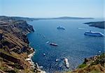 In the caldera of an ancient volcano, now is always lively. There is always a lot of cruise ships and pleasure boats.