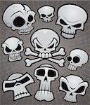 A collection of vector cartoon skulls in various styles.