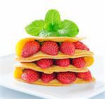 Strawberry slide cake, mint leaf topping