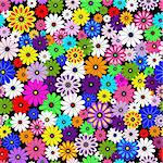 Seamless floral vivid pattern with colorful flowers on black(vector)