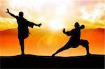 Silhouette illustration of two figures doing martial art stance