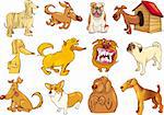 cartoon illustration of funny different dogs set