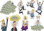 cartoon illustration of happy successful businessmen set