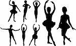 Set of ballet girls dancers silhouettes