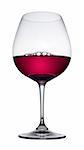 Red wine glass with bubbles on white, isolated