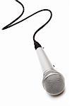 Microphone with a black cord on a white background