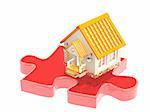 3d house and part of a puzzle. Isolated over white