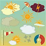 Set of Weather symbols and icons in retro style - vector illustration