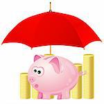 piggy-bank and money under red umbrella. Also available as a Vector in Adobe illustrator EPS format, compressed in a zip file. The vector version be scaled to any size without loss of quality.