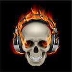 Cool Illustration of Flaming Skull Wearing Headphones