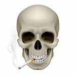 Human Skull with a cigarette. Illustration on white background