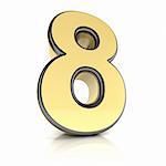 The number eight as a shiny metal object over white