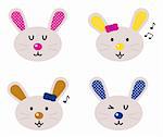 Cute simple eastern bunny characters. Vector cartoon Illustration