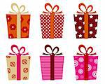 Set of patterned gift boxes for birthday / xmas. Vector Illustration