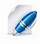 Vector illustration of  funky elegant ballpoint pen with paper page