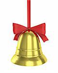 Christmas bell with red ribbon isolated on white background