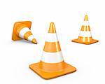 Three road cones, isolated on white background