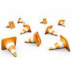 Large group of traffic cones, isolated on white