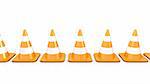 Line of traffic cones, isolated on white background