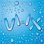 Vector set of water drops letters on blue background