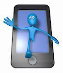 blue guy and smartphone - 3d illustration