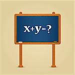 Blackboard with math equation and question mark. Vector