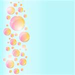 Pink Round Shiny Bubbles on Light Blue Background. Vector Card