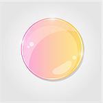 Yellow Pink Round Shiny Glass Drop on Grey Background. Vector Illustration