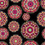 Seamless Pattern with Bright Pink Round Ornaments on Black Background