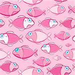 Red Fishes with Cyan Eyes Seamless Pattern. Vector Illustration of Marine Life