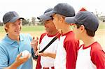 Young Boys In Baseball Team With Coach