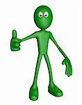 green simple person thumb up - 3d illustration