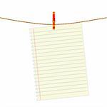 Paper note at the rope with clothes pin. Also available as a Vector in Adobe illustrator EPS format, compressed in a zip file. The vector version be scaled to any size without loss of quality.