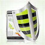 Business concept - Shield protects Smart Phone, vector illustration