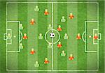 Football Field with Marking, Icon Soccer Player and Ball, vector illustration