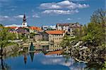 City of Gospic river reflections, Lika region, Croatia