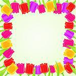 Bright Colorful Tulip Square Frame. Vector Floral Card