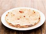 close up of a plate of indian chapati bread