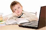 Ponderer pupil with laptop isolated on the white background