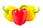 Red and yellow sweet peppers isolated on white background